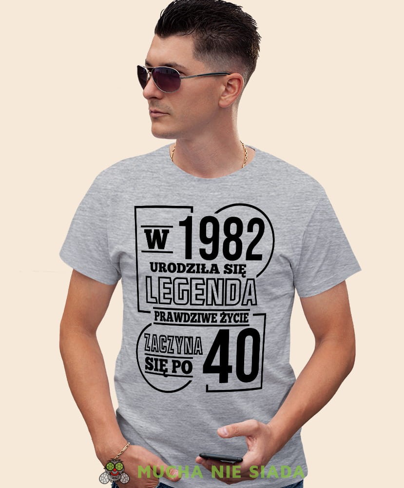 Urodziła się legenda - prawdziwe życie zaczyna się po 20 30 40 50 60 70, szara męska koszulka urodzinowa, na urodziny, na prezent, fajna koszulka, dla chłopaka, dla męża, mucha nie siada, mns.jpg