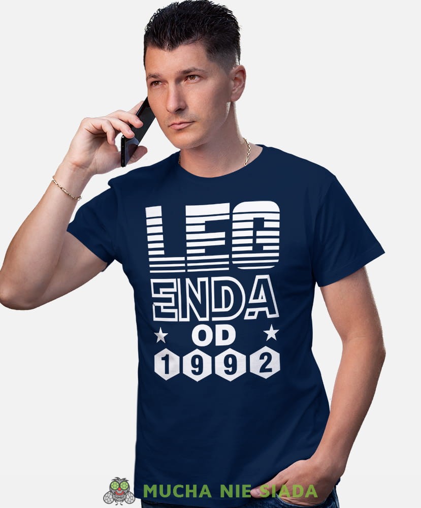 Legenda od Twój rok urodzenia, granatowa męska koszulka urodzinowa, na urodziny, na prezent, fajna koszulka, dla chłopaka, dla męża, mucha nie siada, mns.jpg