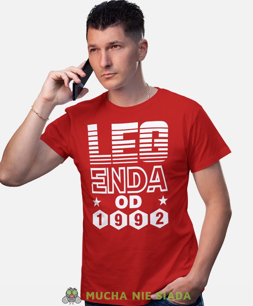 Legenda od Twój rok urodzenia, czerwona męska koszulka urodzinowa, na urodziny, na prezent, fajna koszulka, dla chłopaka, dla męża, mucha nie siada, mns.jpg