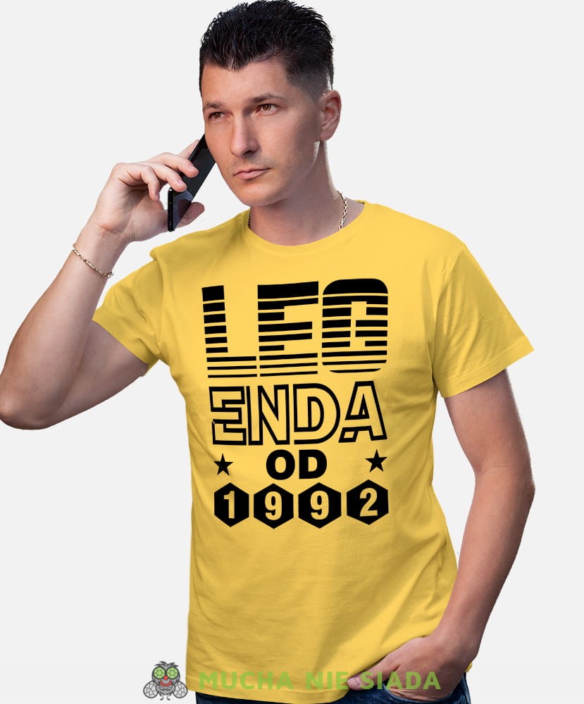 Legenda od Twój rok urodzenia, żółta męska koszulka urodzinowa, na urodziny, na prezent, fajna koszulka, dla chłopaka, dla męża, mucha nie siada, mns.jpg