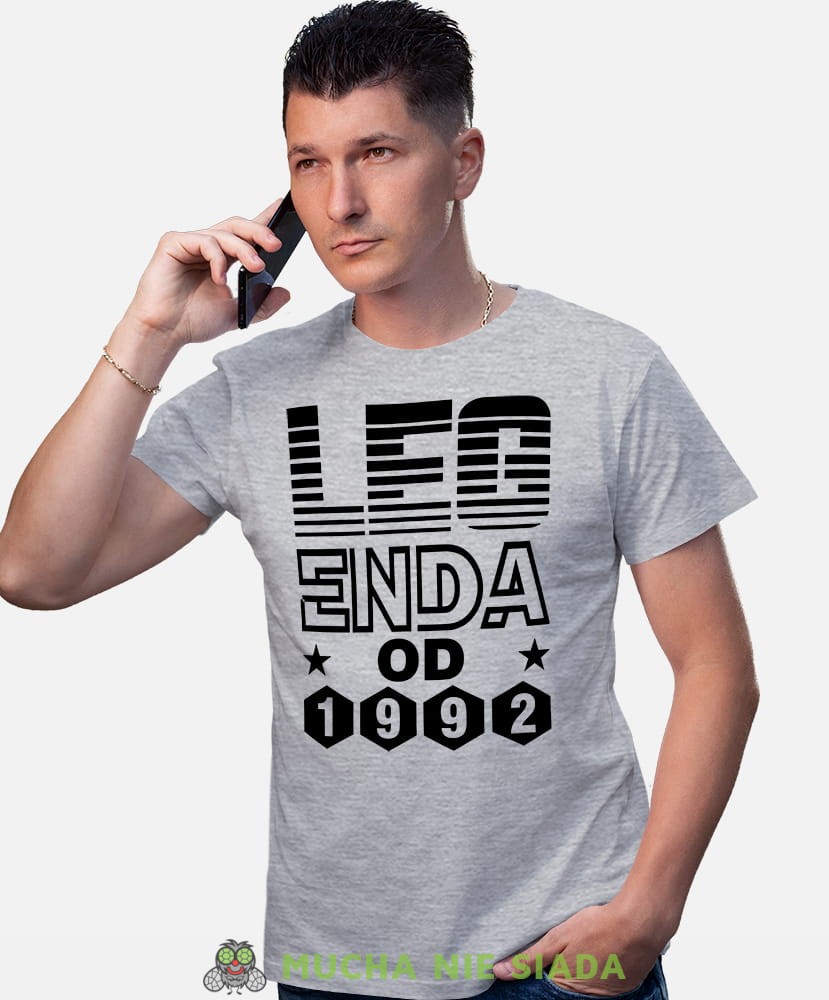 Legenda od Twój rok urodzenia, szara męska koszulka urodzinowa, na urodziny, na prezent, fajna koszulka, dla chłopaka, dla męża, mucha nie siada, mns.jpg