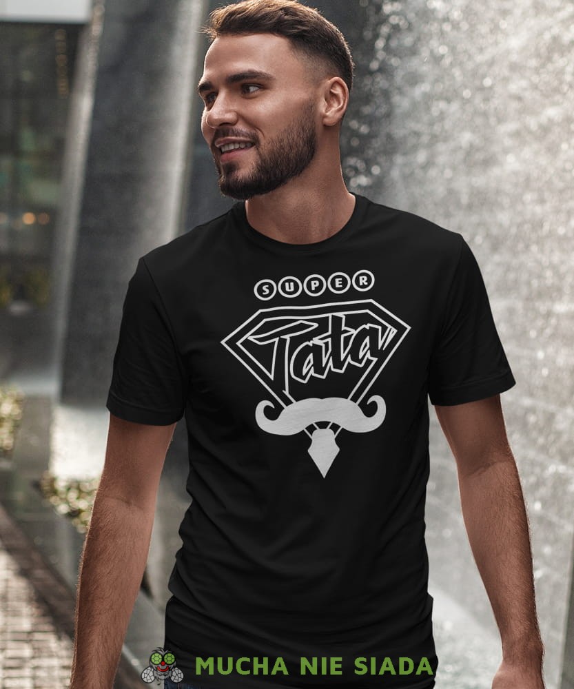 Super tata, wąsy, krawat, czarna koszulka, dzień taty, koszulka dla ojca, koszulka na dzień ojca, t-shirt dla taty, prezent dla taty, koszulka męska, mucha nie siada, mns.jpg