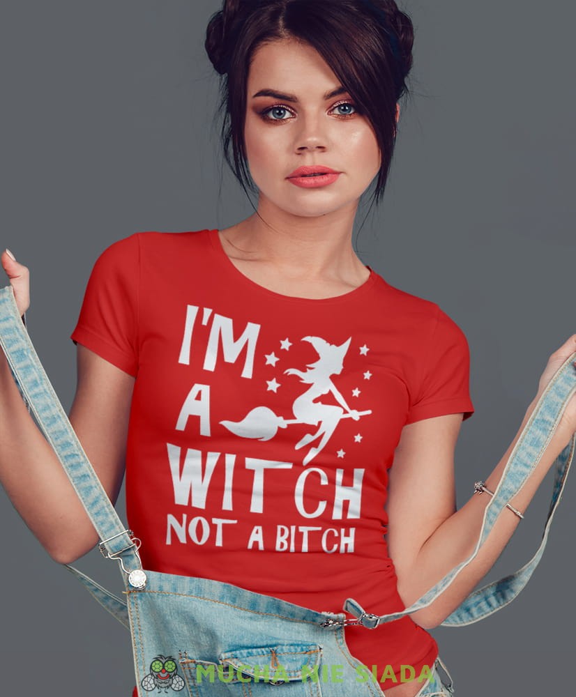 i'm a witch not a bitch, czerwona damska koszulka z nadrukiem na prezent dla dziewczyny dla żony.jpg
