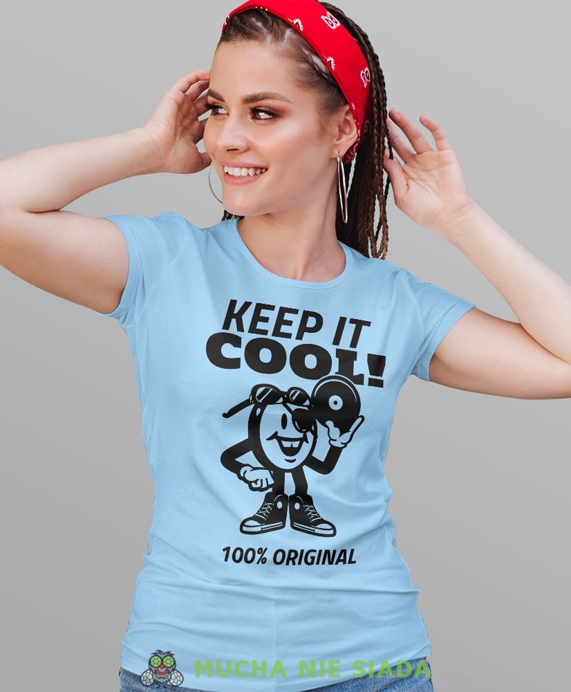 keep it cool, jasnoniebieska damska koszulka z nadrukiem na prezent dla dziewczyny dla żony.jpg