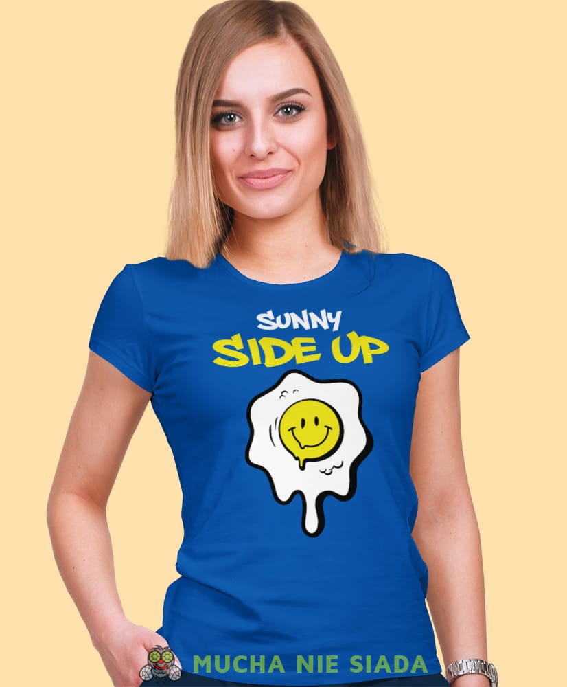 sunny side up, niebieska damska koszulka z nadrukiem na prezent dla dziewczyny dla żony.jpg