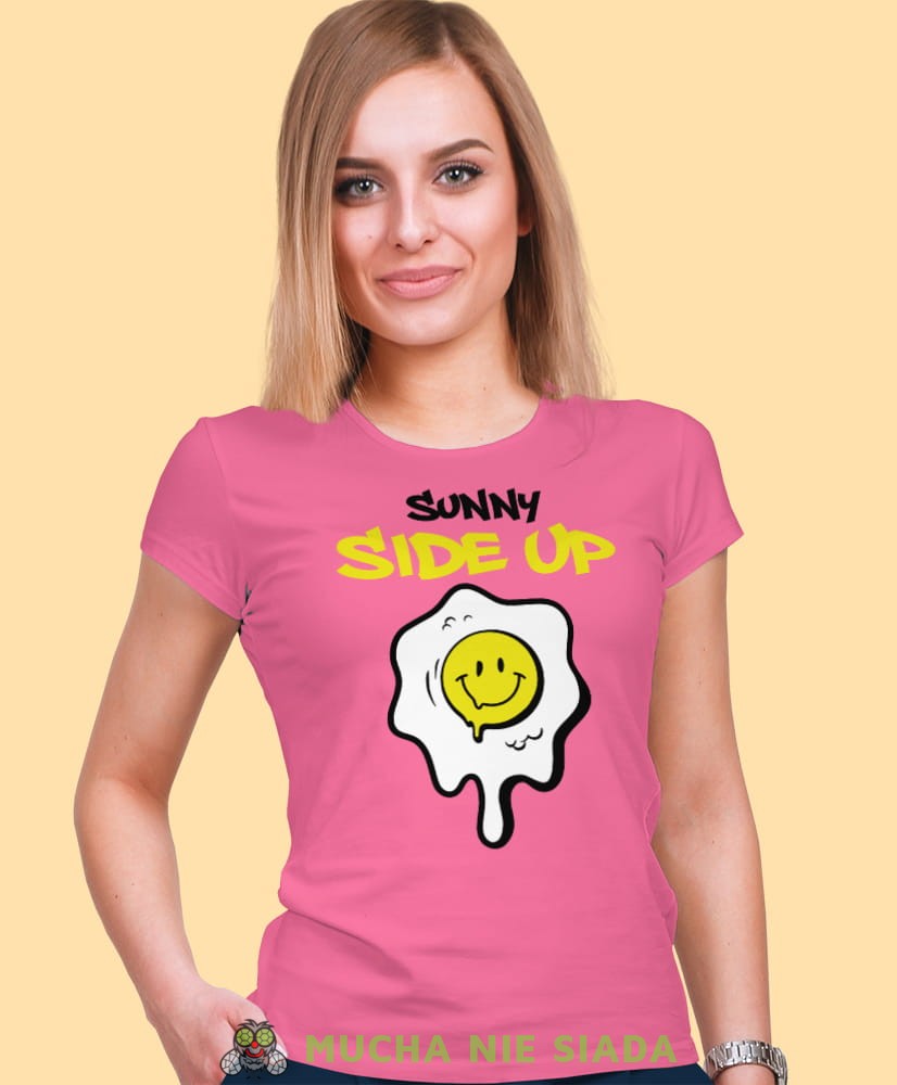 sunny side up, różowa damska koszulka z nadrukiem na prezent dla dziewczyny dla żony.jpg