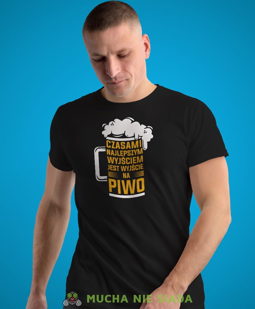 Czasami najlepszym wyjściem jest wyjście na piwo kufel, czarna męska koszulka z nadrukiem na co dzień, na prezent, fajna koszulka.jpg