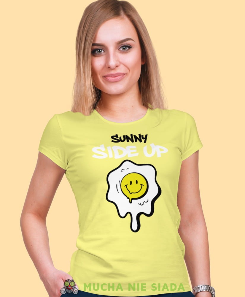 sunny side up, żółta damska koszulka z nadrukiem na prezent dla dziewczyny dla żony.jpg
