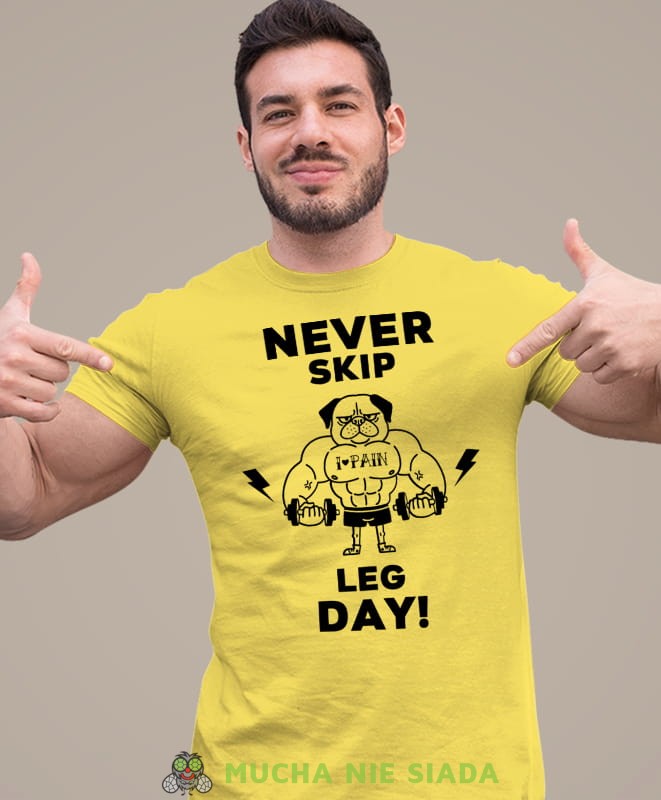 never skip leg day, żółta koszulka na siłownię, męska koszulka, koszulka sportowa, na sport, gym, na siłownię.jpg