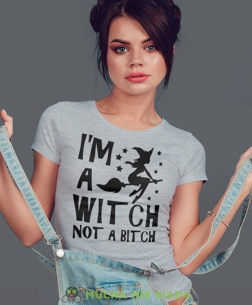 i'm a witch not a bitch, szara damska koszulka z nadrukiem na prezent dla dziewczyny dla żony.jpg