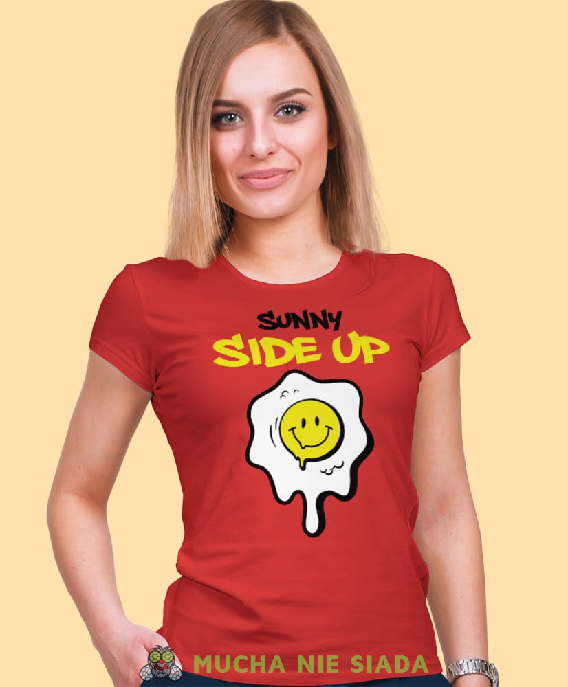 sunny side up, czerwona damska koszulka z nadrukiem na prezent dla dziewczyny dla żony.jpg