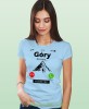 Damska koszulka z nadrukiem - Góry dzwonią muszę iść - Idealna za wypad w góry, jasnoniebieska koszulka z nadrukiem, wycieczka w góry, górska wyprawa, T-shirt dla miłośników turystyki górskiej, mucha nie siada koszulki.jpg