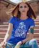 Just ride, niebieska damska koszulka, koszulka motocyklowa, koszulka dla motocyklistki, damska koszulka na motocykl, dla miłośniczki motocykli, mucha nie siada sklep.webp
