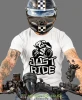 Just ride, biała męska koszulka, koszulka dla motocyklisty, koszulki na motocykl, koszulka na motocykl, męska koszulka na motocykl na prezent dla miłośnika motocykli.webp