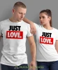 Just Love, białe koszulki dla par, dla męża, dla żony, dla chłopaka, dla dziewczyny, dla zakochanych, dla par, walentynki, fajne koszulki, t-shirty dla par, mucha nie siada, mns.webp