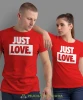 Just Love, czerwone koszulki dla par, dla męża, dla żony, dla chłopaka, dla dziewczyny, dla zakochanych, dla par, walentynki, fajne koszulki, t-shirty dla par, mucha nie siada, mns.webp