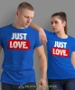 Just Love, niebieskie koszulki dla par, dla męża, dla żony, dla chłopaka, dla dziewczyny, dla zakochanych, dla par, walentynki, fajne koszulki, t-shirty dla par, mucha nie siada, mns.webp