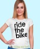 ride the bike, biała damska koszulka rowerowa z nadrukiem, na rower, fajna koszulka dla rowerzystki, na co dzień, na prezent.jpg