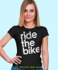 ride the bike, czarna damska koszulka rowerowa z nadrukiem, na rower, fajna koszulka dla rowerzystki, na co dzień, na prezent.jpg