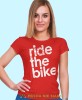 ride the bike, czerwona damska koszulka rowerowa z nadrukiem, na rower, fajna koszulka dla rowerzystki, na co dzień, na prezent.jpg