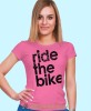 ride the bike, różowa damska koszulka rowerowa z nadrukiem, na rower, fajna koszulka dla rowerzystki, na co dzień, na prezent.jpg