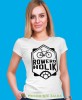 roweroholik, biała damska koszulka rowerowa z nadrukiem, na rower, fajna koszulka dla rowerzystki, na co dzień, na prezent .jpg