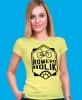 roweroholik, żółta damska koszulka rowerowa z nadrukiem, na rower, fajna koszulka dla rowerzystki, na co dzień, na prezent .jpg
