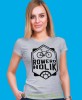 roweroholik, szara damska koszulka rowerowa z nadrukiem, na rower, fajna koszulka dla rowerzystki, na co dzień, na prezent .jpg