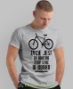życie jest za krótkie żeby stać w korku, szara męska koszulka rowerowa z nadrukiem, na rower, na co dzień, na prezent, fajna koszulka dla chłopaka, rower, rowerzysta.jpg