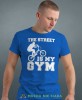 the street is my gym, niebieska męska koszulka rowerowa z nadrukiem, na rower, na co dzień, na prezent, fajna koszulka dla chłopaka, rower, rowerzysta.jpg