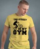 the street is my gym, żółta męska koszulka rowerowa z nadrukiem, na rower, na co dzień, na prezent, fajna koszulka dla chłopaka, rower, rowerzysta.jpg