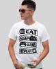 eat sleep game repeat, biała koszulka dla gracza, męska koszulka dla fanów gier komputerowych, koszulki dla graczy, video gry, konsola do gier, gry komputerowe, pad, mucha nie siada, mns.jpg
