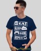 eat sleep game repeat, granatowa koszulka dla gracza, męska koszulka dla fanów gier komputerowych, koszulki dla graczy, video gry, konsola do gier, gry komputerowe, pad, mucha nie siada, mns.jpg