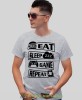 eat sleep game repeat, szara koszulka dla gracza, męska koszulka dla fanów gier komputerowych, koszulki dla graczy, video gry, konsola do gier, gry komputerowe, pad, mucha nie siada, mns.jpg