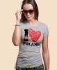 I love Poland folklor, szara damska koszulka z nadrukiem, koszulka patriotyczna, koszulki z grafiką patriotyczną, orzeł polski, dla kobiet, koszulka Polska, koszulki Polska.jpg
