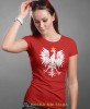 Polska - orzeł, czerwona damska koszulka z nadrukiem, koszulka patriotyczna, koszulki z grafiką patriotyczną, orzeł polski, dla kobiet, koszulka Polska, koszulki Polska.jpg
