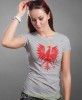 Polska - orzeł, szara damska koszulka z nadrukiem, koszulka patriotyczna, koszulki z grafiką patriotyczną, orzeł polski, dla kobiet, koszulka Polska, koszulki Polska.jpg
