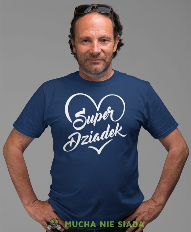 Super dziadek serce, granatowa koszulka męska dla dziadka, na urodziny, na dzień dziadka, na prezent, mucha nie siada sklep, mns sklep.jpg