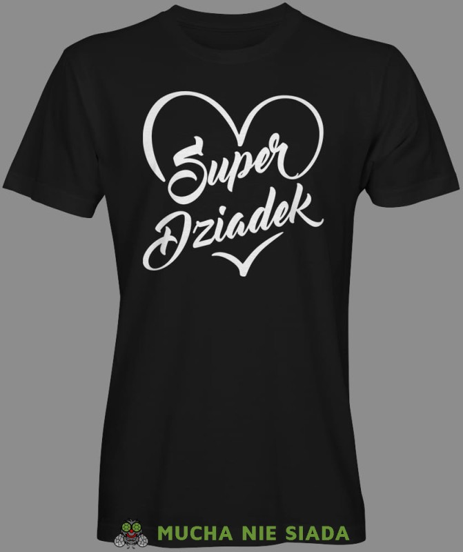 Super dziadek serce, czarna koszulka męska dla dziadka, na urodziny, na dzień dziadka, na prezent, mucha nie siada, mns sklep.jpg