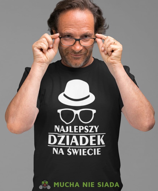 Najlepszy dziadek na świecie kapelusz okulary, czarna koszulka męska dla dziadka, na urodziny, na dzień dziadka, na prezent, mucha nie siada, mns sklep.jpg