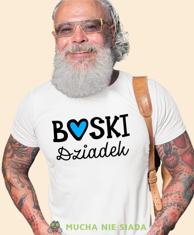 Boski dziadek, biała koszulka męska dla dziadka, na urodziny, na dzień dziadka, na prezent, mucha nie siada, mns sklep.jpg