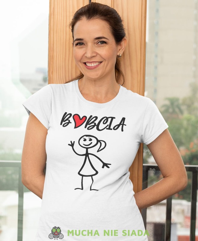 Babcia serce, biała koszulka damska z nadrukiem, na urodziny, na dzień babci, na prezent, mucha nie siada sklep, mns sklep.jpg