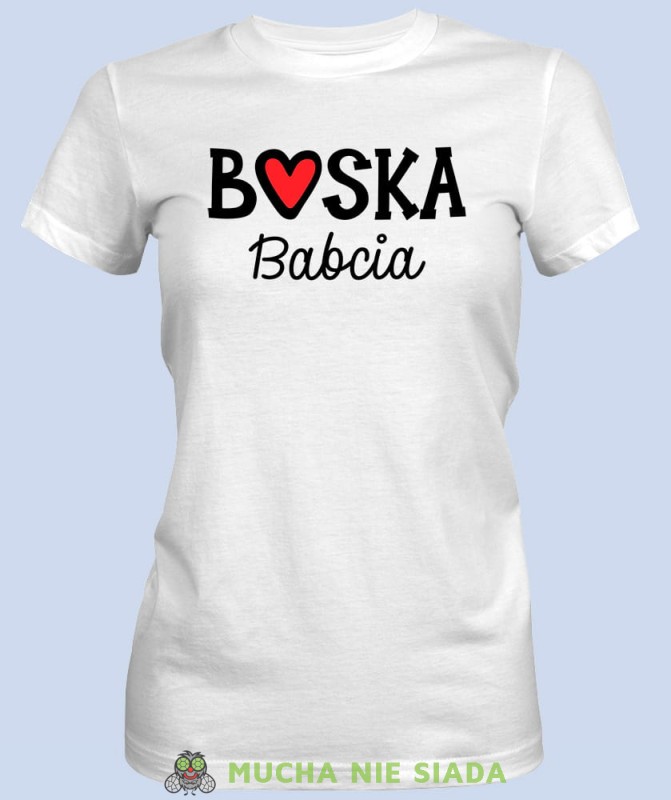 Boska babcia serce, biała koszulka damska dla babci, na urodziny, na dzień babci, na prezent, mucha nie siada sklep, mns.jpg