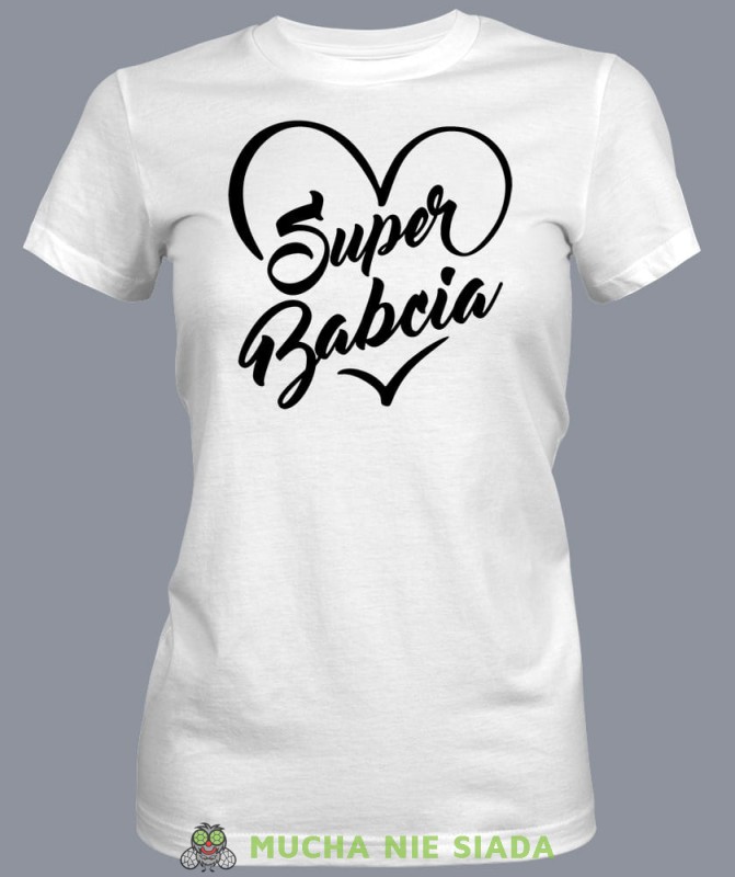 Super babcia serce, biała koszulka damska dla babci, na urodziny, na dzień babci, na prezent, mucha nie siada sklep, mns.jpg