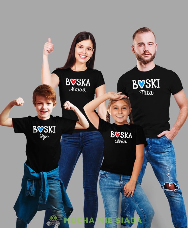 Boska rodzina, zestaw czarnych koszulek,  tata, syn, mama, córka, na prezent, fajne koszulki, koszulki rodzinne, mucha nie siada sklep, rodzina, mns.jpg