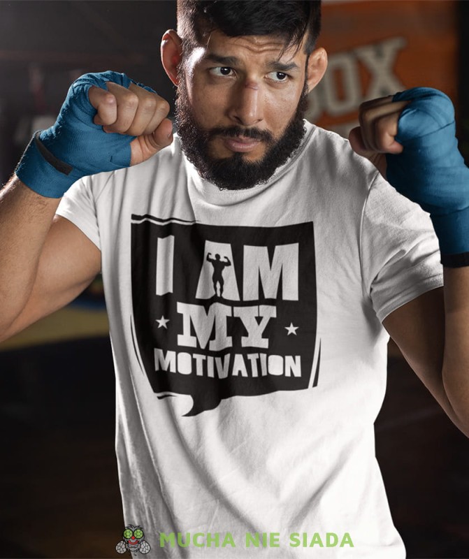 I am my motivation, biała koszulka na siłownię, męska koszulka, koszulka sportowa, crossfit, gym, na siłownię mns.jpg