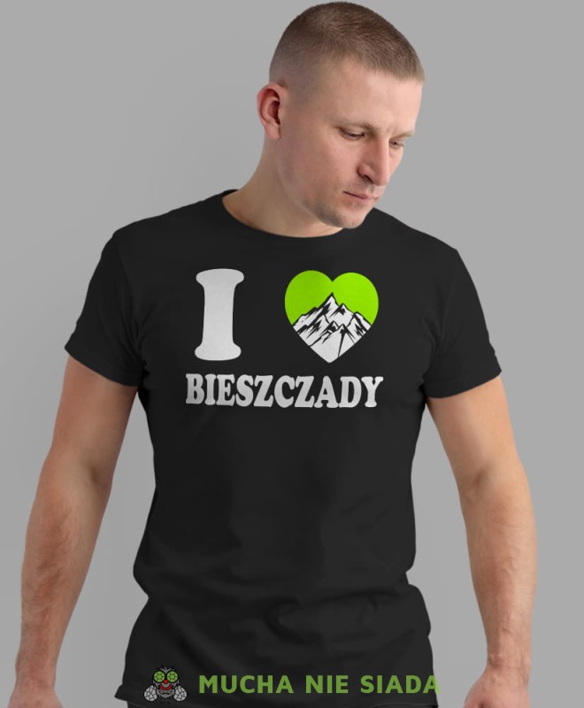 Męska koszulka z nadrukiem - Kocham Bieszczady, I love Bieszczady - Idealna za wypad w góry, czarna koszulka z nadrukiem, wycieczka w góry, górska wyprawa, T-shirt do miłośników turystyki górskiej, mucha nie siada koszulki.jpg