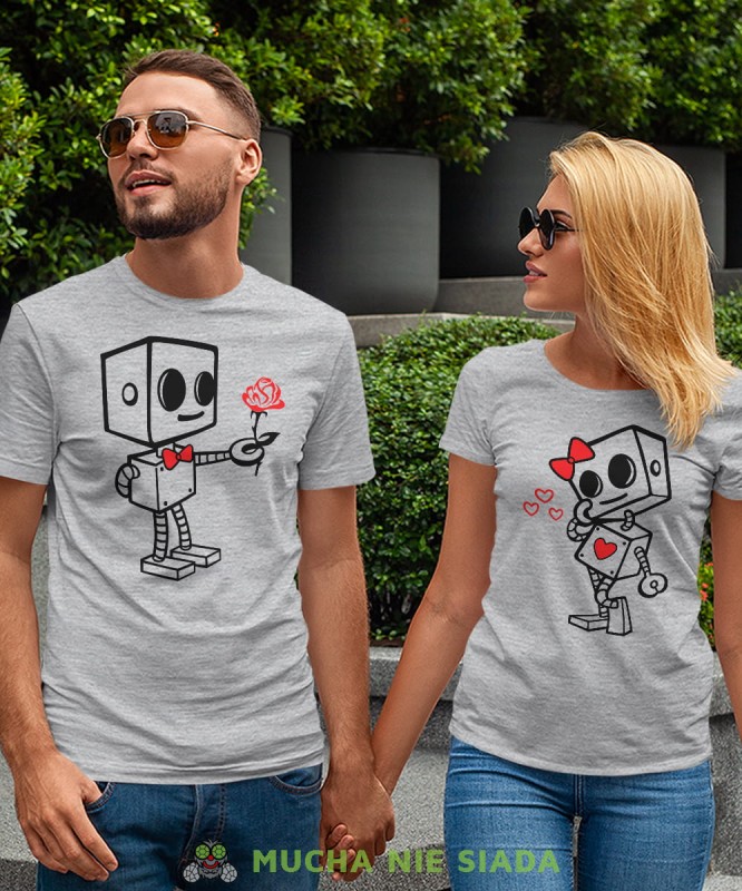 Zakochane robory, szare koszulki dla par, dla męża, dla żony, walentynki, fajne koszulki, t-shirty dla par, mucha nie siada, mns.jpg