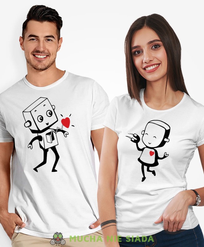 Roboty Magnez na serce, białe koszulki dla par, dla męża, dla żony, walentynki, fajne koszulki, t-shirty dla par, mucha nie siada, mns.jpg