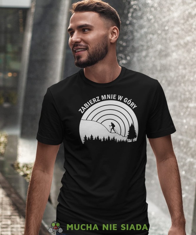 Męska koszulka z nadrukiem - Zabierz mnię w góry - Idealna za wypad w góry, czarna koszulka z nadrukiem, wycieczka w góry, górska wyprawa, T-shirt do miłośników turystyki górskiej, mucha nie siada koszulki.jpg